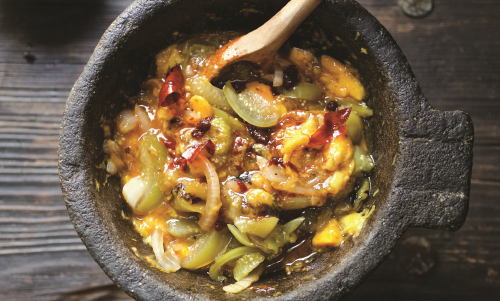 Mango Salsa in Molcajete