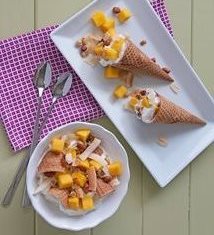 Mango and Yogurt Waffle Cone Parfaits