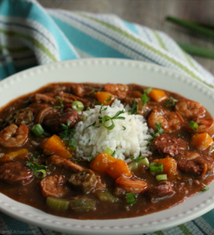 Shrimp, Chicken and Sausage Gumbo with Mango