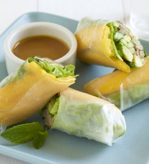 Pulled Pork and Mango Summer Rolls with Carolina Mustard Sauce