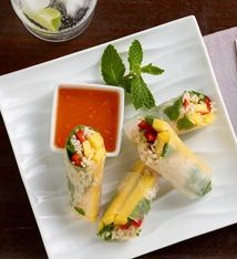 Vegetarian Mango Spring Rolls with Mango Nuoc Cham Dipping Sauce