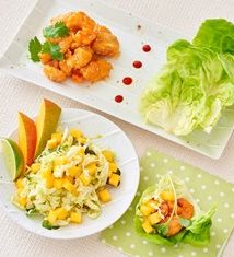 Spicy Shrimp Lettuce Wrap with Mango and Daikon Sprouts