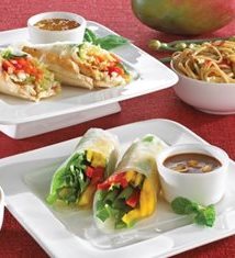 Tropical Mango Roll with Thai Peanut Noodles and Vietnamese Dipping Sauce