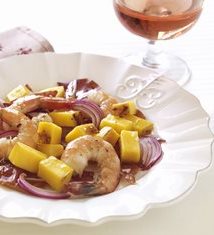 Caramelized Mango with Crispy Serrano Ham and Jumbo Shrimp