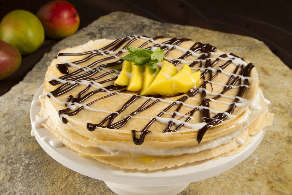 Crepe Cake with Mango Topping