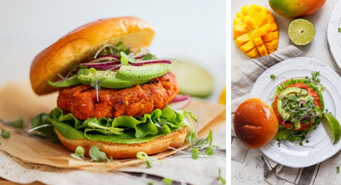 Plato De Hamburguesas De Salmón Mango Jerk