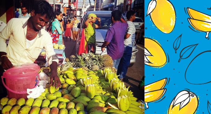 Mangos en India - hombre con mangos en un mercado
