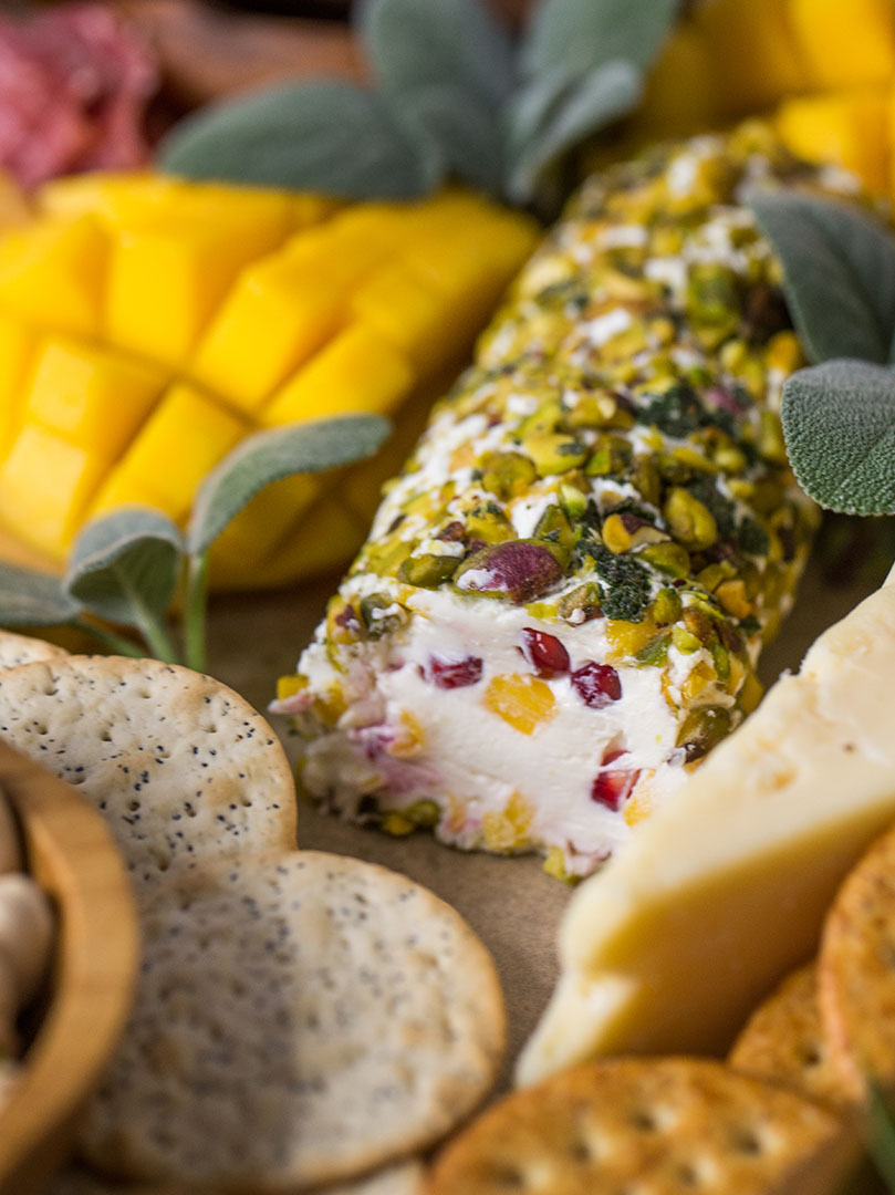 Pistachio Crusted Mango Cheese Log