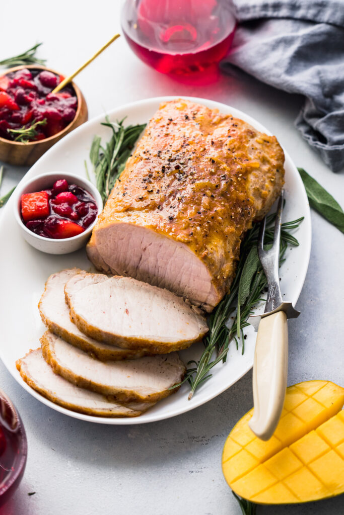 Mango Glazed Pork Loin with Cranberry Mango Sauce