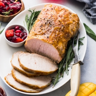 Mango Glazed Pork Loin with Mango Cranberry Sauce